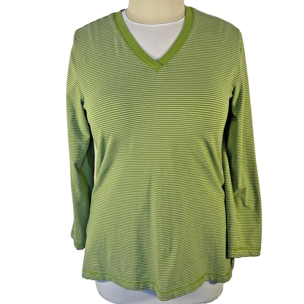 Chico's Tunic Women XL Green V-neck Stripe Spandex Cotton